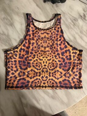 teeki Leopard-Print Crop Tank in Orange and Purple